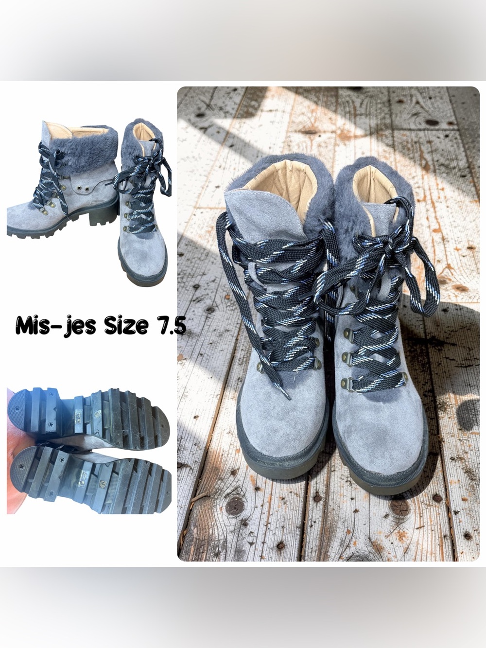 Women’s Faux-Fur Gray Suede Lace-Up Winter Boots
